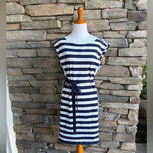 Tommy Hilfiger navy stripe knit Sheath Dress sleeveless tie waist stretchy